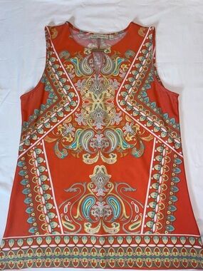 Paisley-Print Orange Sleeveless Blouse by Trina Turk